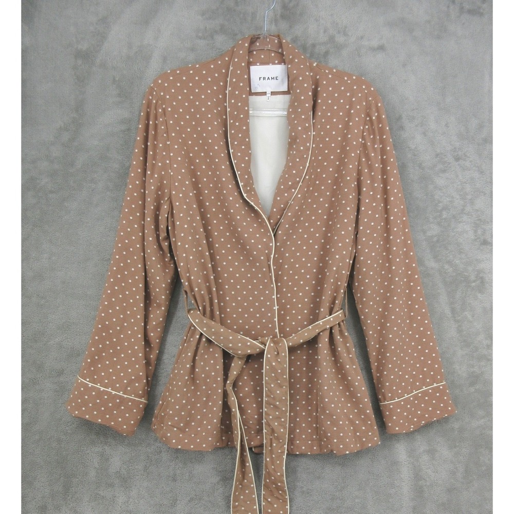 FRAME Jacket Womens‎ Large Smoking Almondine Polka Dot Belted Retro Chic Brown